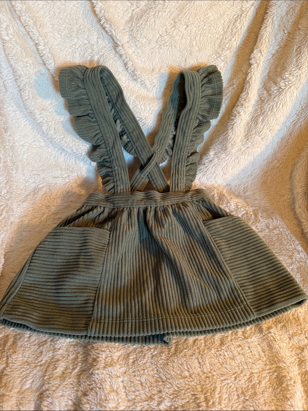 wonder nation Olive Ribbed Pinafore Skirt with Ruffle Straps